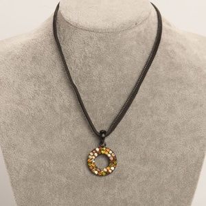 Black Mesh Necklace w/ multi-color rhinestone